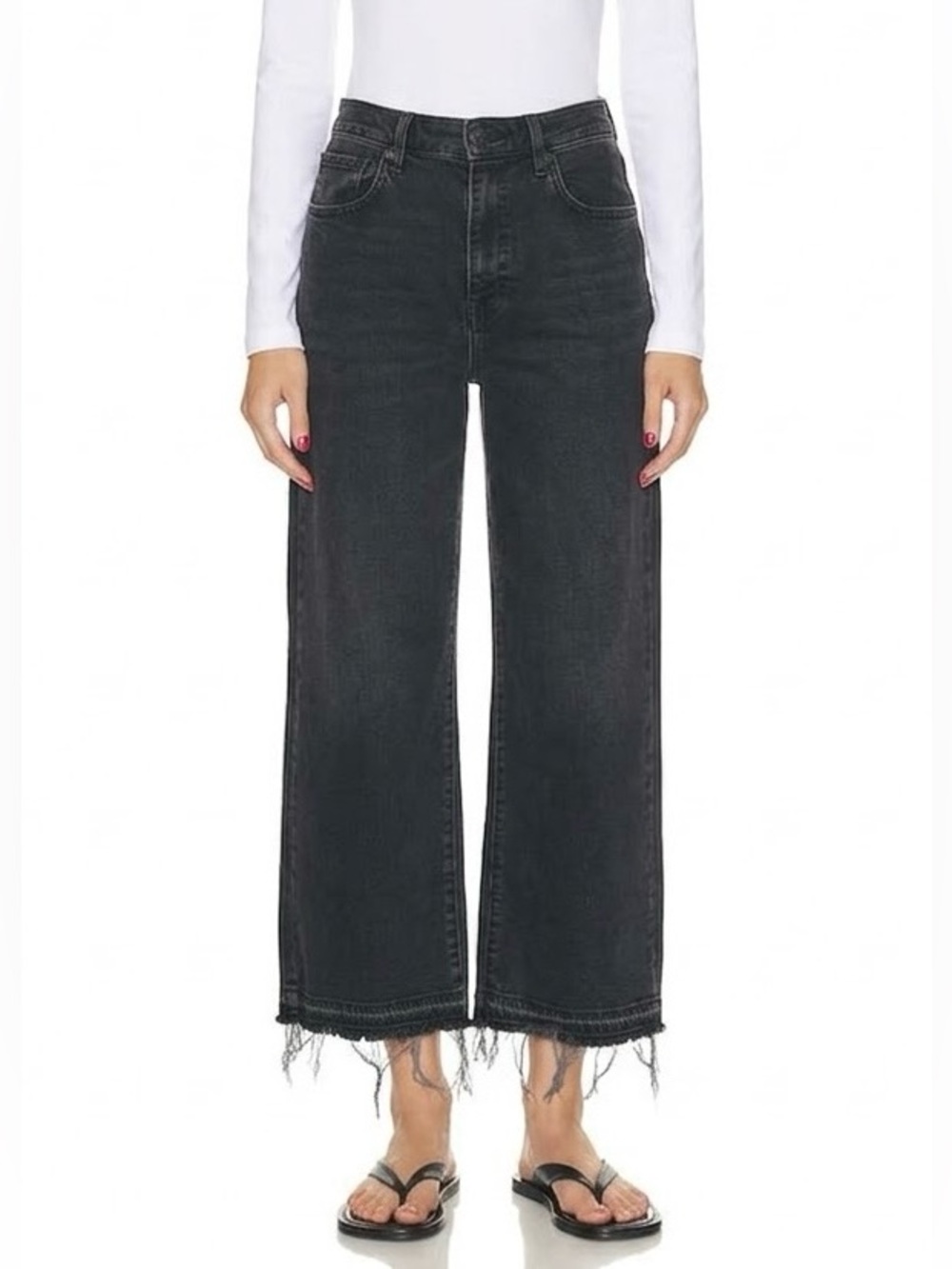Levi's Gray Mile High Wide Leg w Frayed Hem Cropped Jeans Size 30 Grunge Rocker